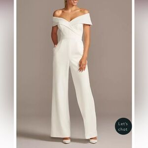 David’s bridal white jumpsuit bride wedding